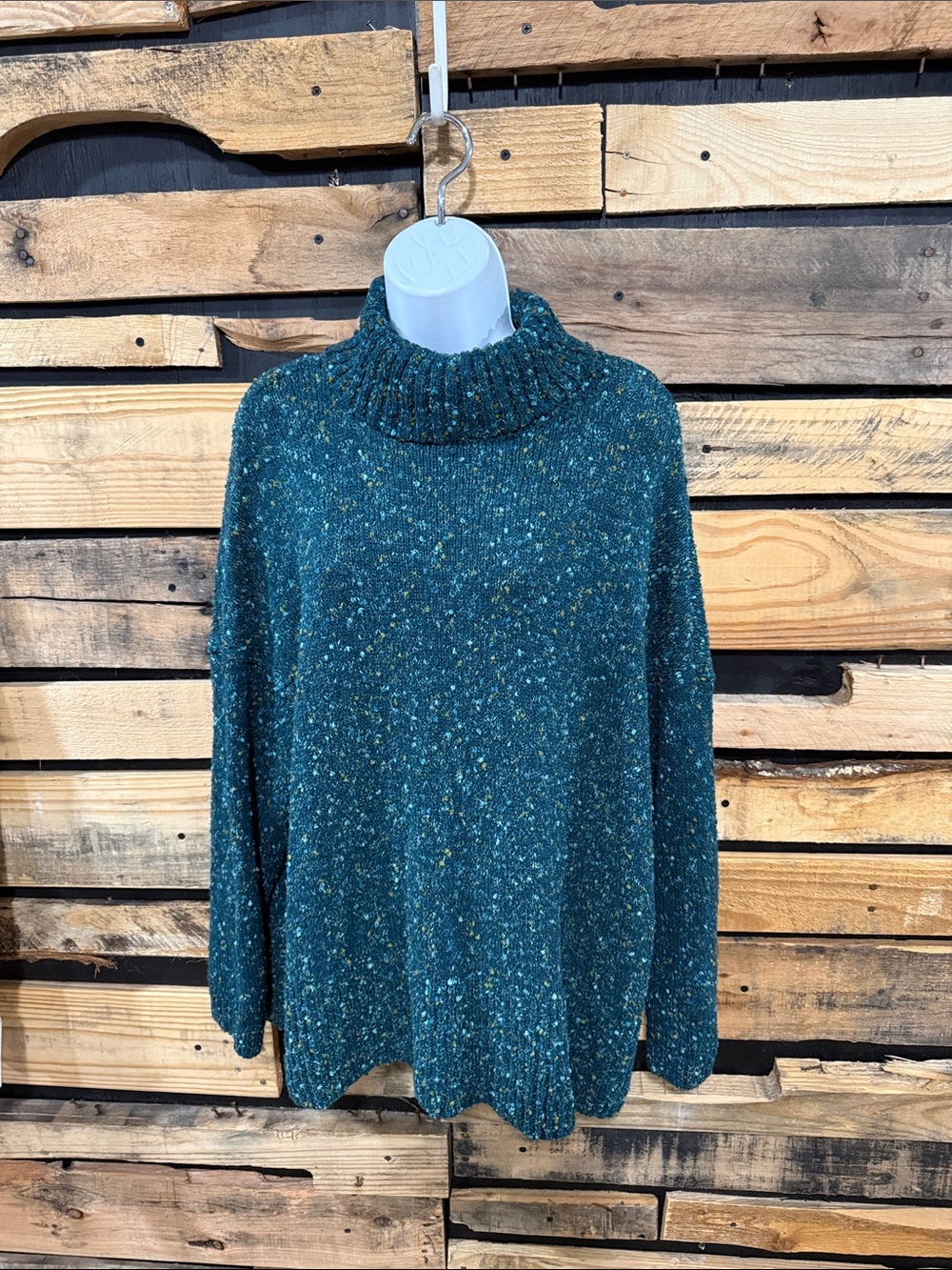 J. Jill teal speckled chunky knit turtleneck sweater women’s size 2X